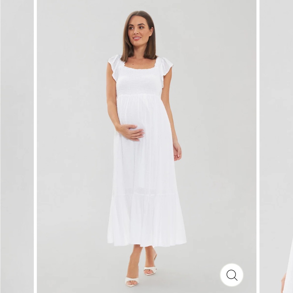 Ripe Maternity White Tiered Eyelet Maternity Midi Dress

Size Small